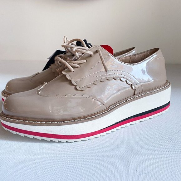 NWT ZARA Nude Faux PAtent Leather Heart Valentine Motif Oxford Platform Shoes 36 - Picture 6 of 11